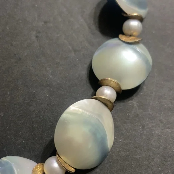 Stunning… Grey Osmena pearl 12 count Mabe Shell Nautical necklace ONE OF A KIND